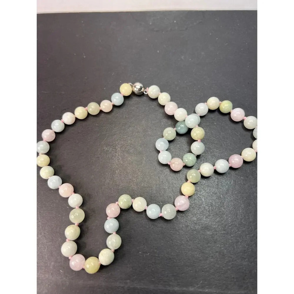 Multi beryl aquamarine morganite knotted necklace with sterling  clasp - Picture 1 of 11